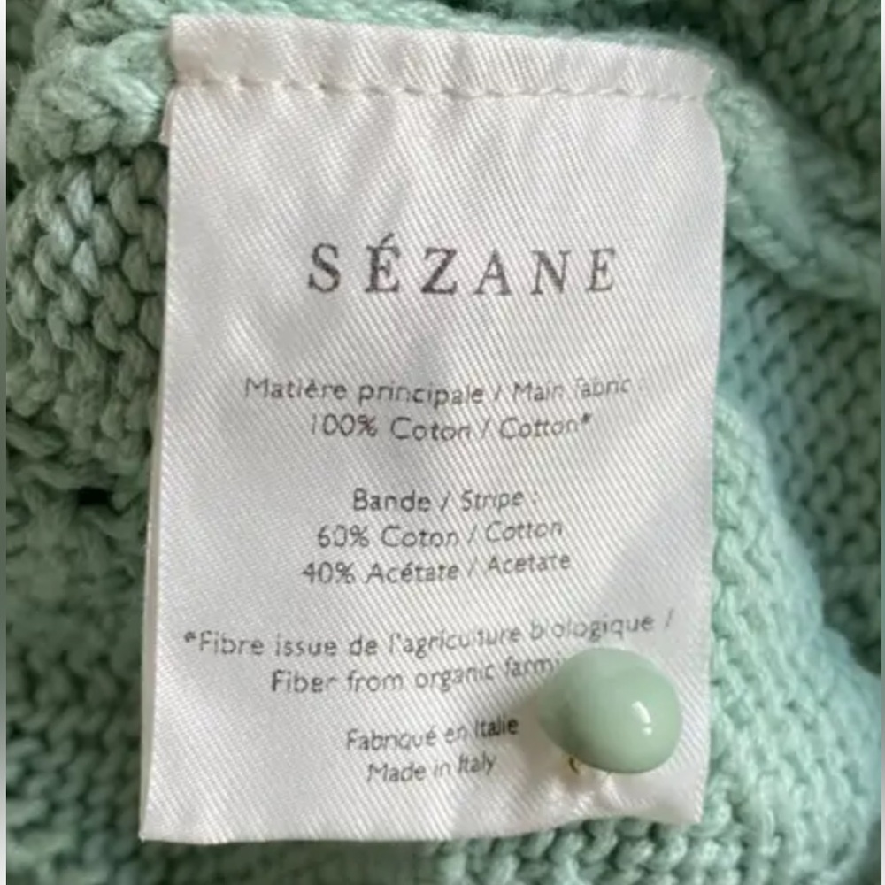 Sezane Marthe 100% Cotton Knit Jumper Cardigan Almond Green - Picture 7 of 8